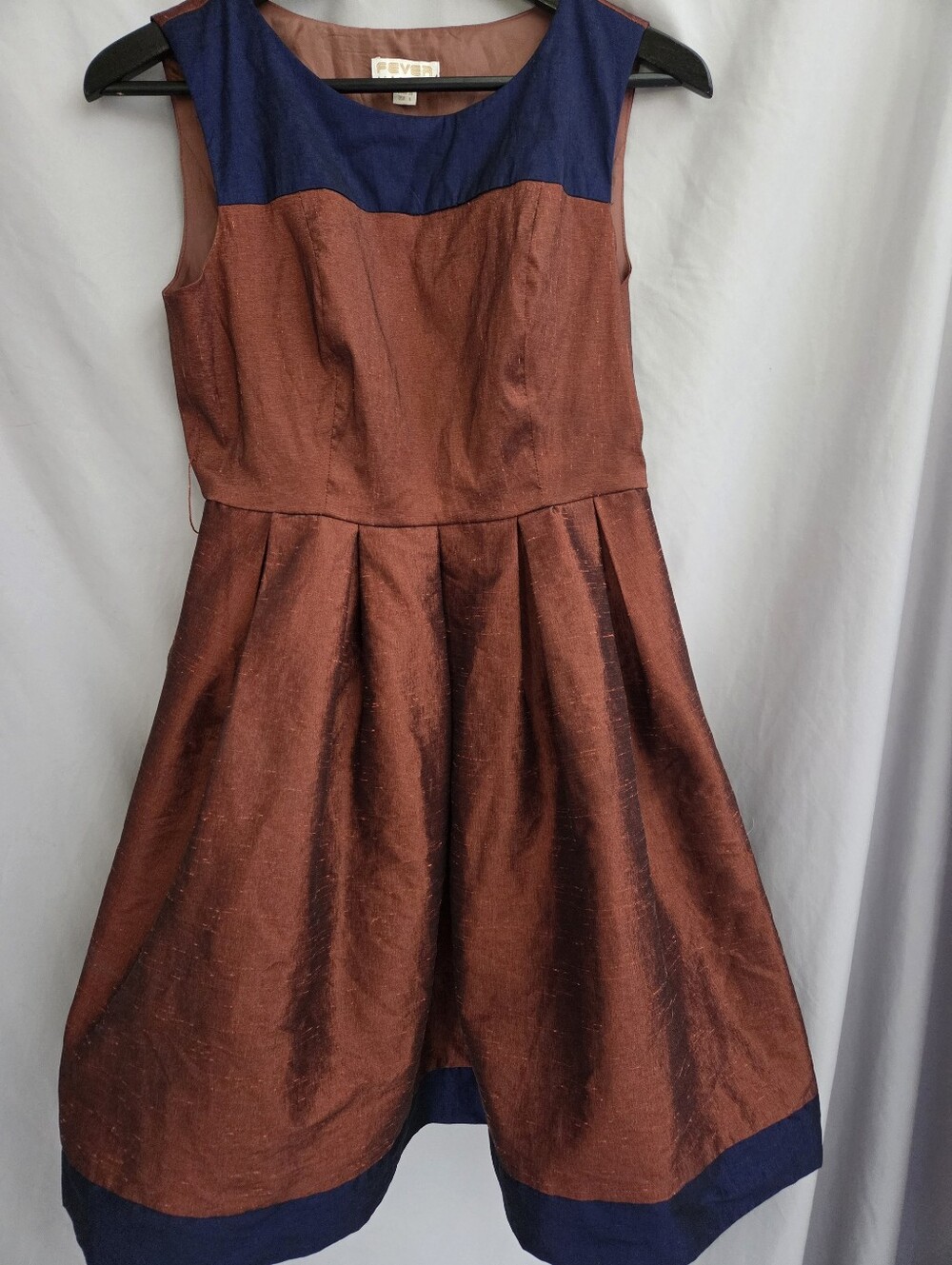 FEVER Copper-Brown and Navy Fit & Flare Dress